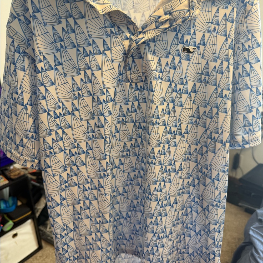 Vineyard Vines Blue and White Sailboat Polo